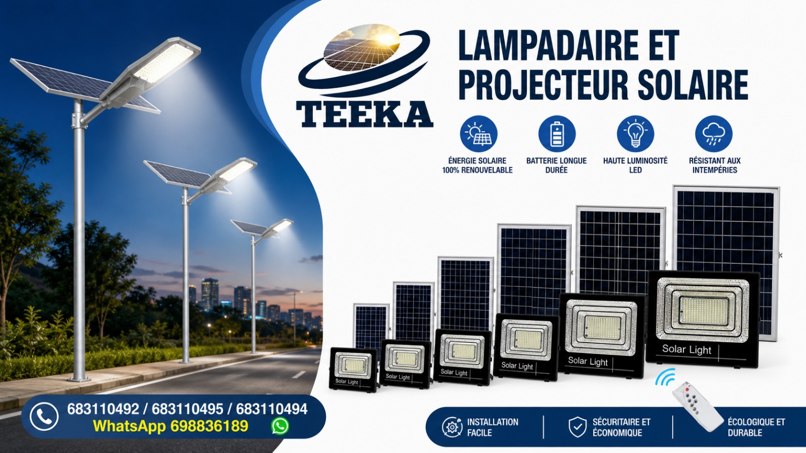 Lampadaire et projecteur solaire TEEKA